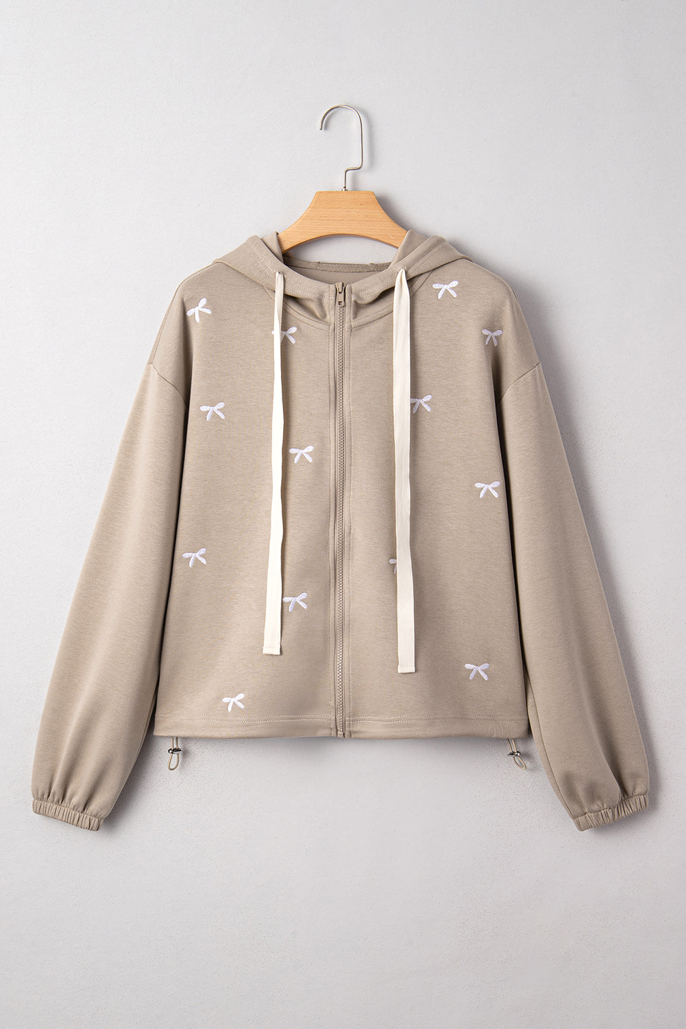 Beige Bow Embroidered Hoodie September. RTS
