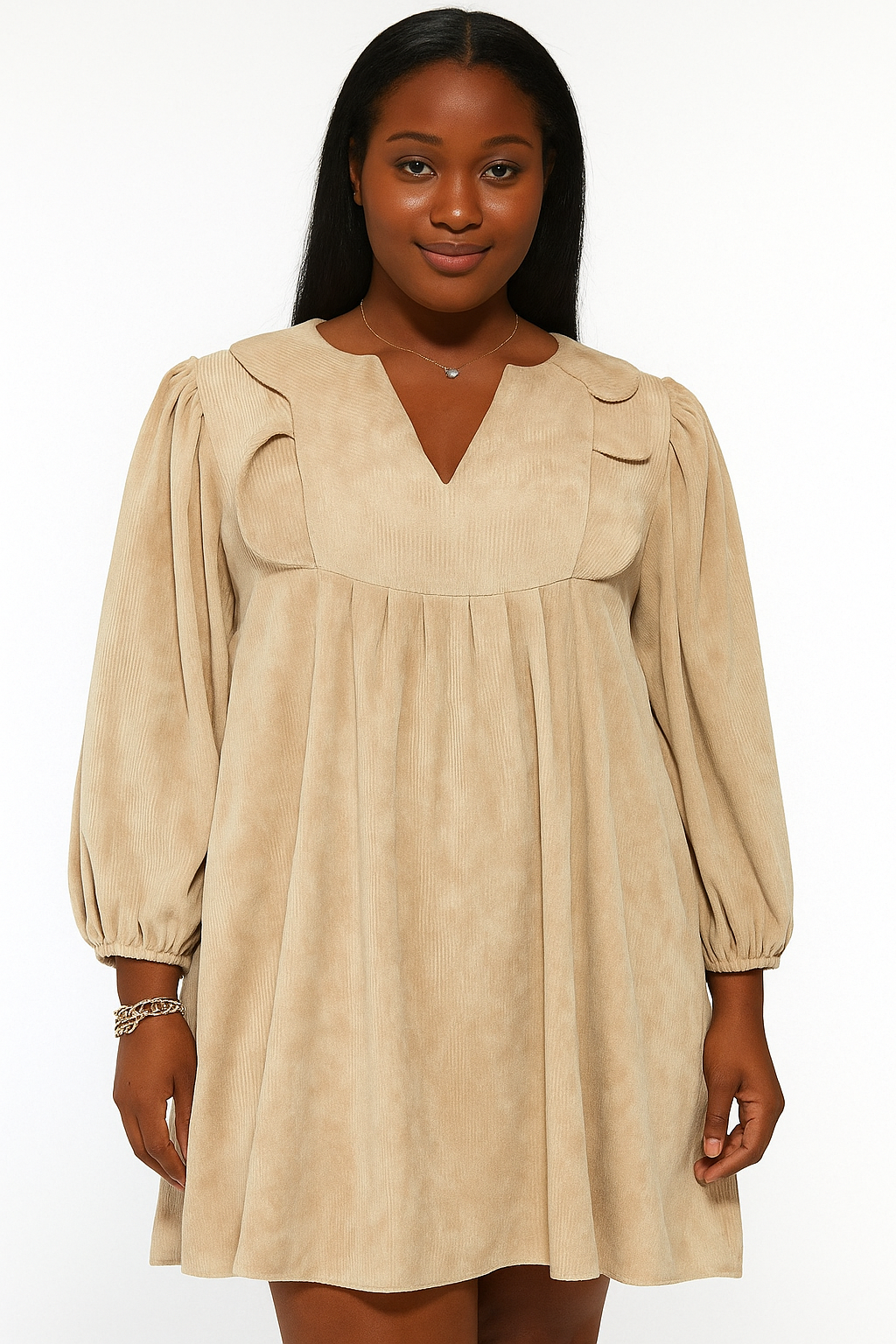 Beige Scallop Plus Size Dress RTS