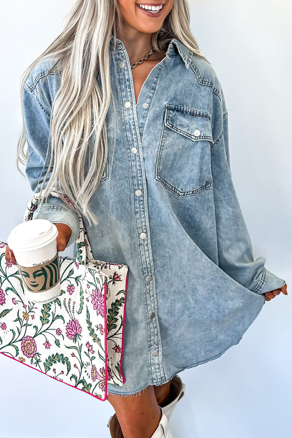 Big Pocket Loose Denim Dress FB