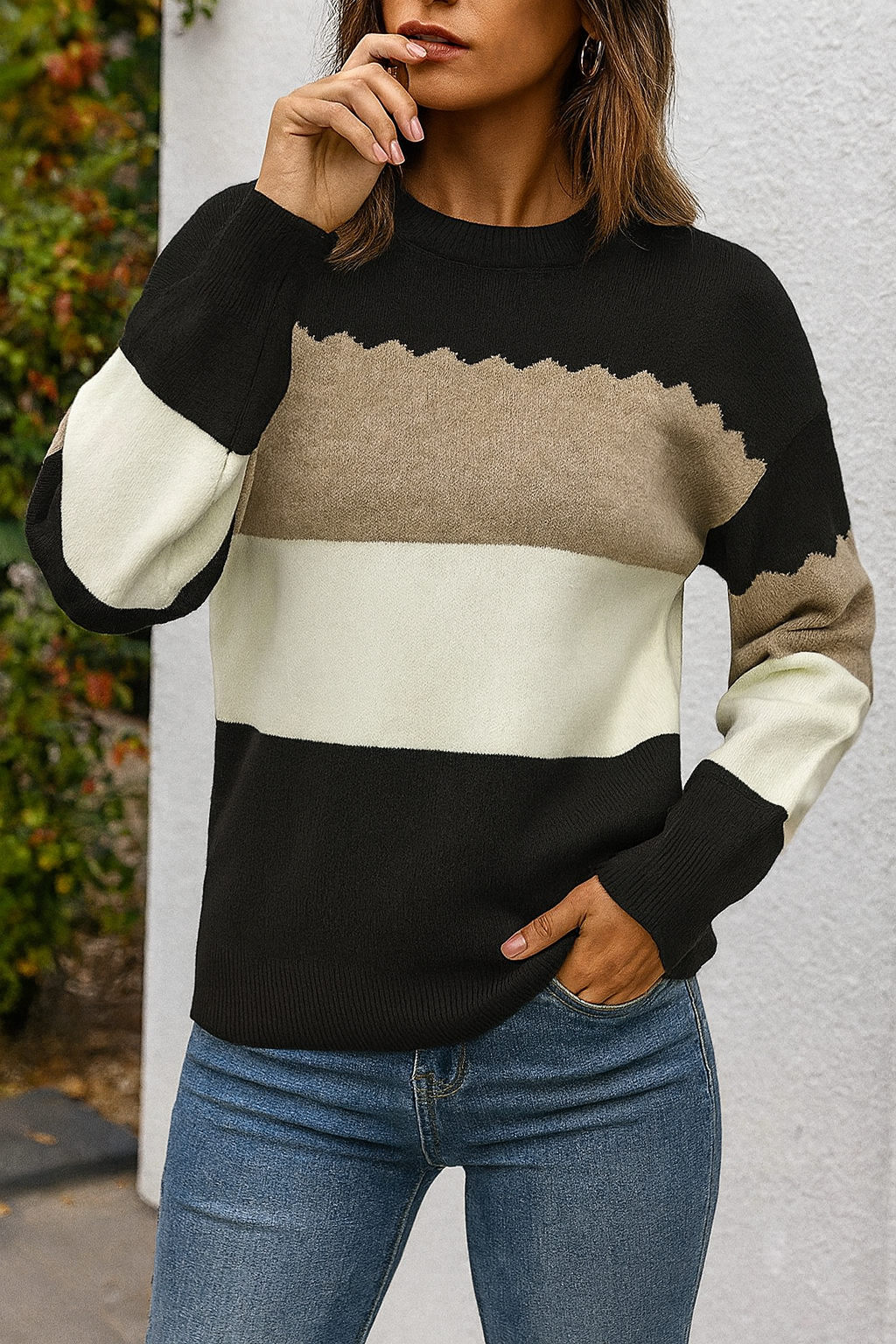Black Colorblock Sweater FB