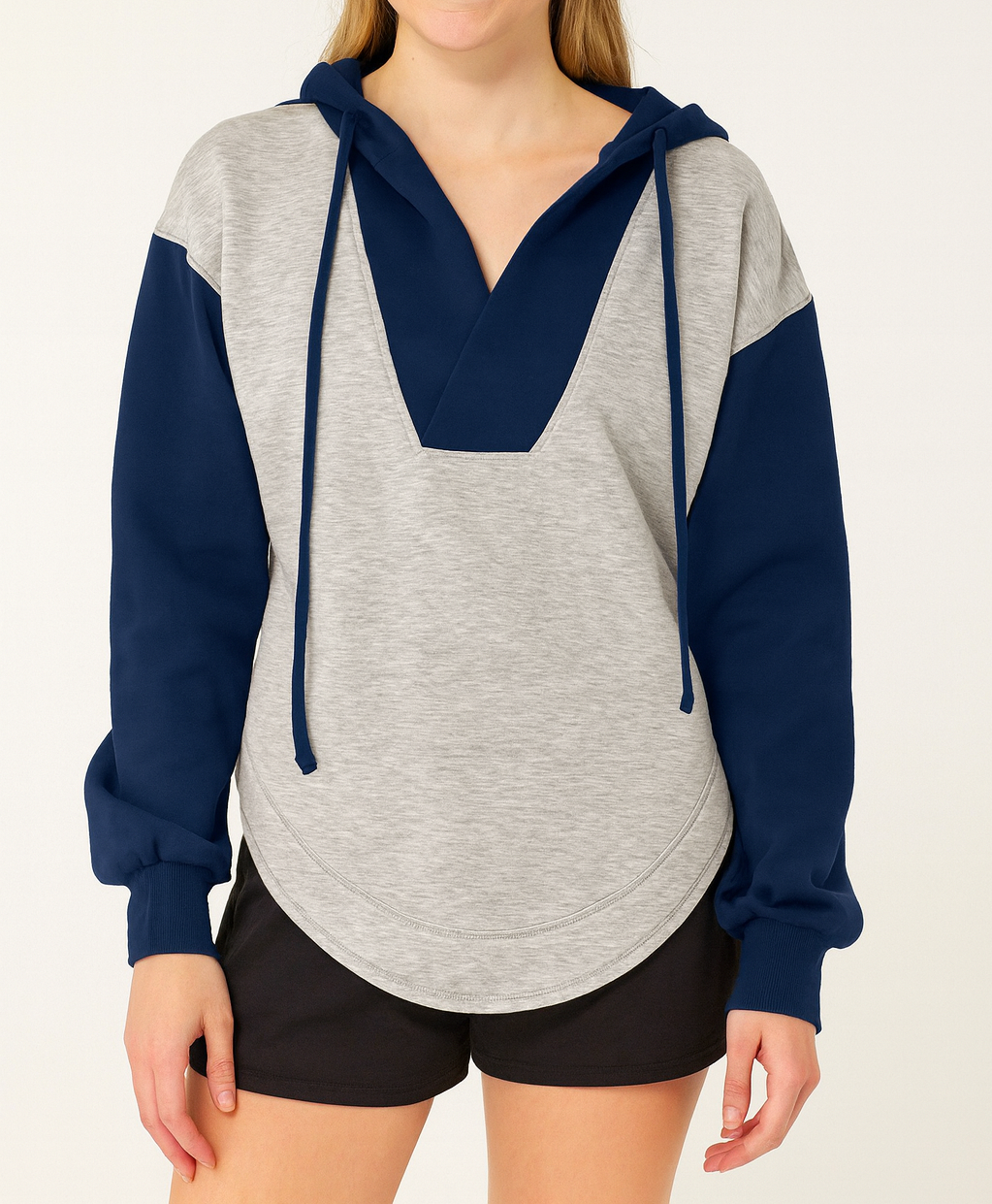 Blue Colorblock Patchwork Hoodie September.