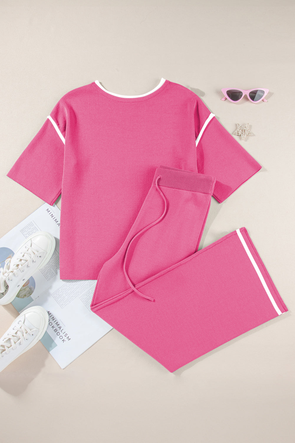Bright Pink Contrast Pants Set FB