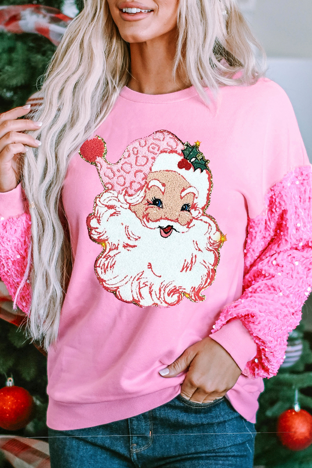 Pink Sequin Santa Top RTS