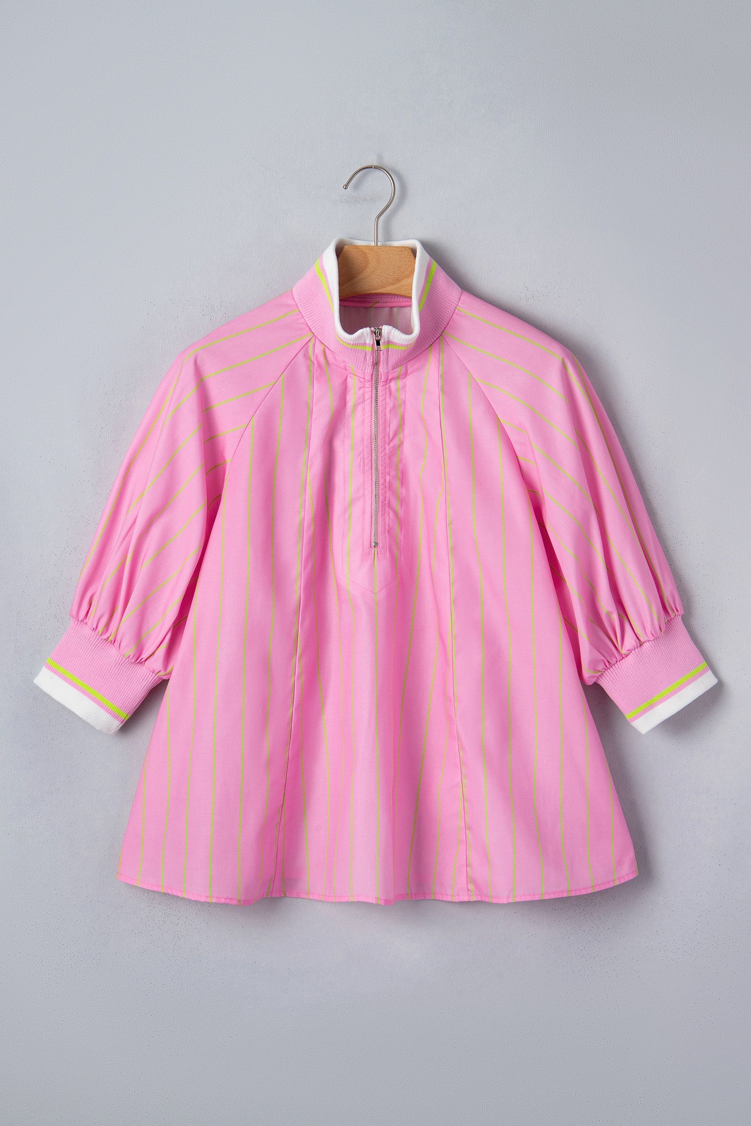 Pink Stripe Zipper Cuff Blouse