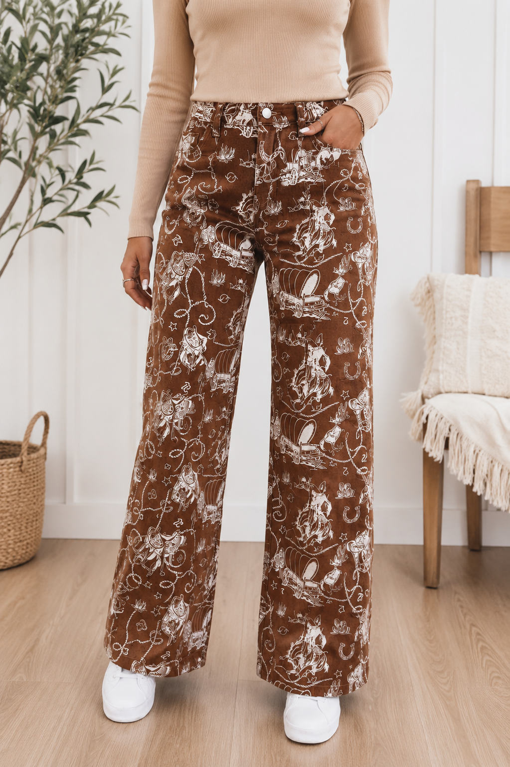Brown Western Casual Jeans