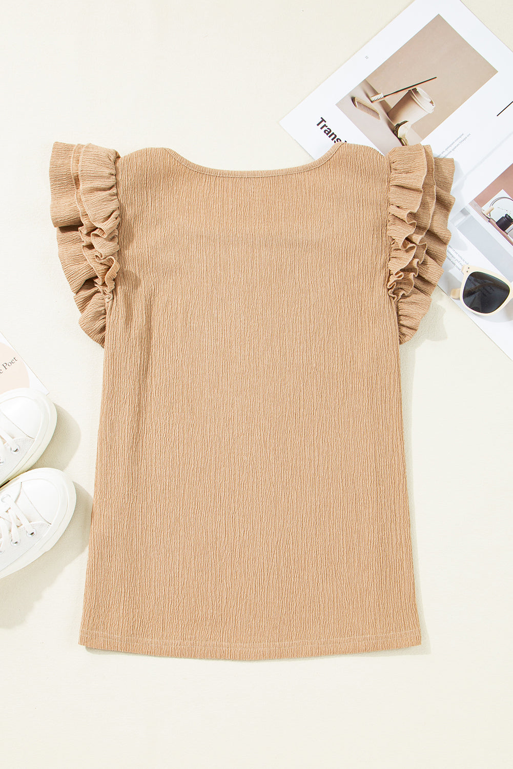 Beige Ruffle Sleeve Top FB