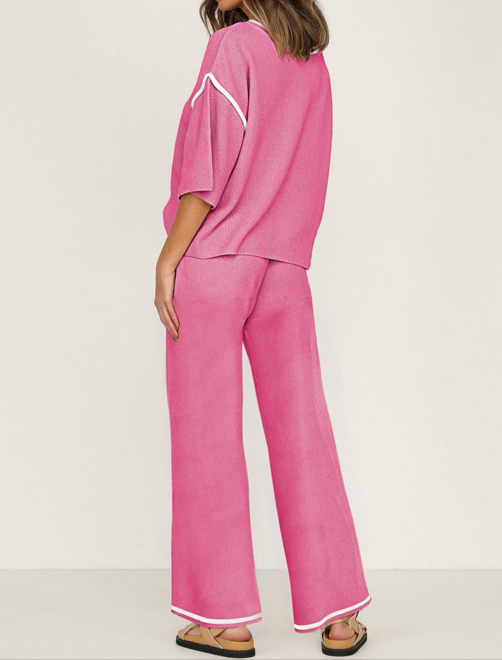 Bright Pink Contrast Pants Set FB