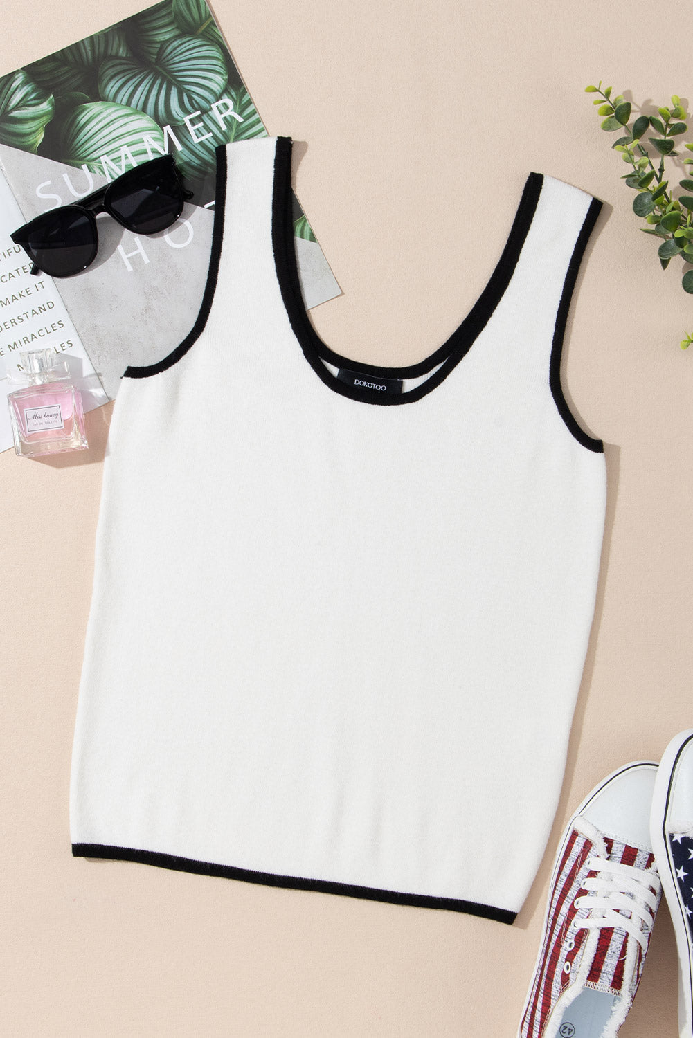 White Ribbed Trim Sweater Vest RTS