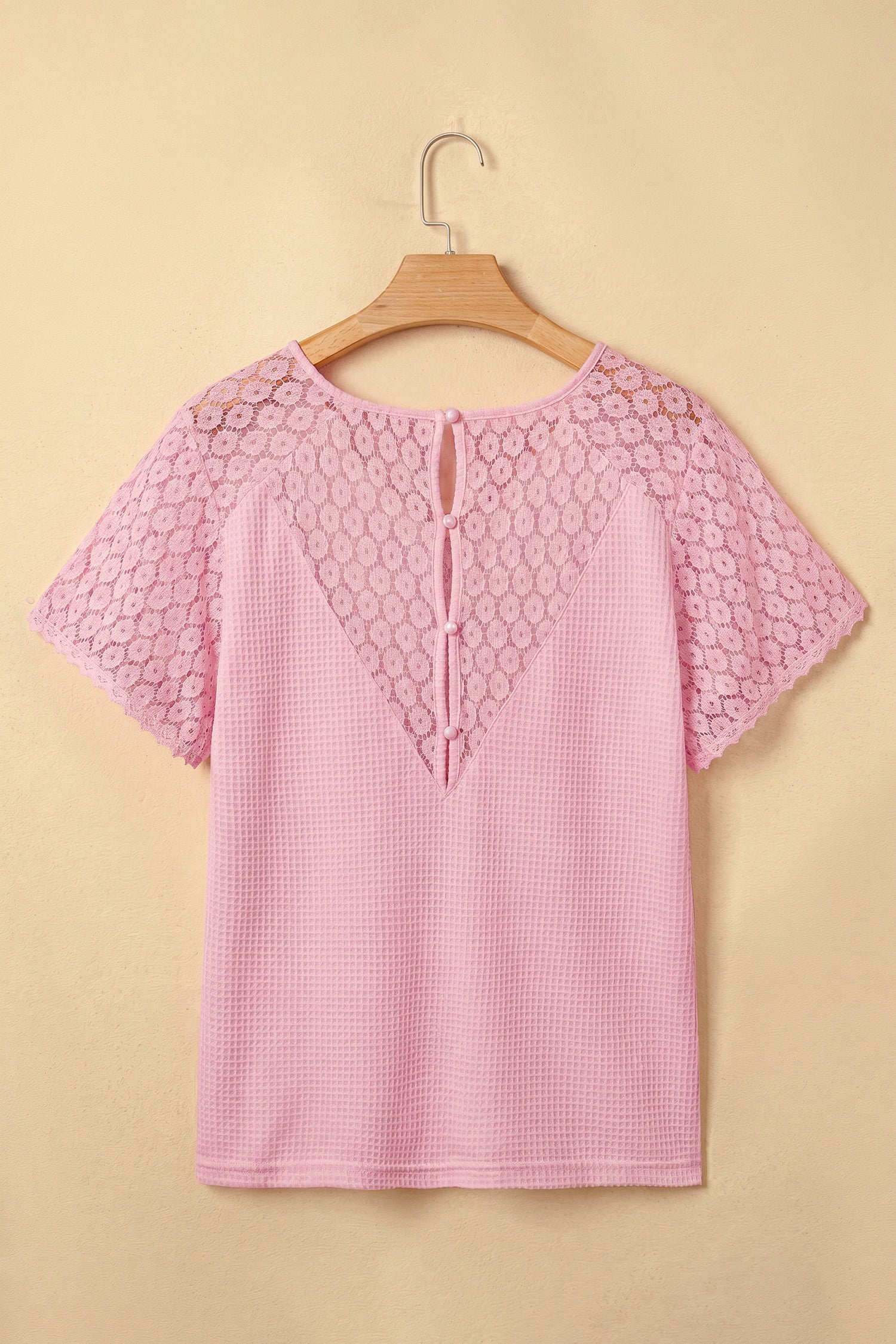 Pink Lace Waffle Knit Blouse