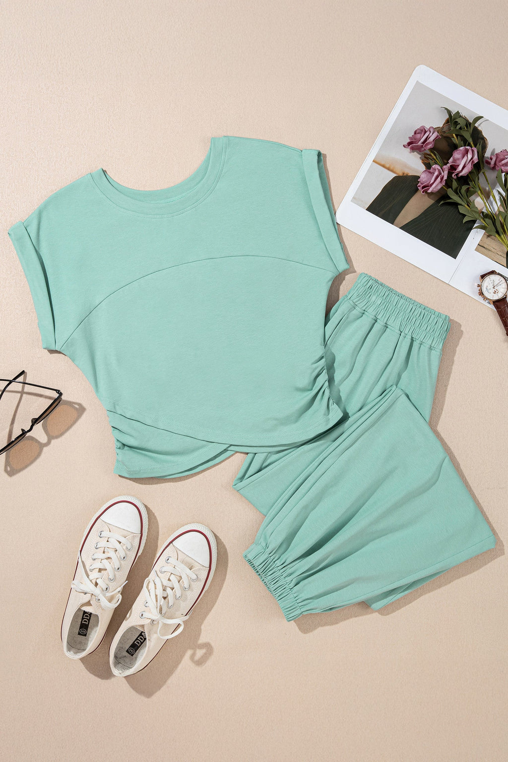 Jade Solid Cropped Set
