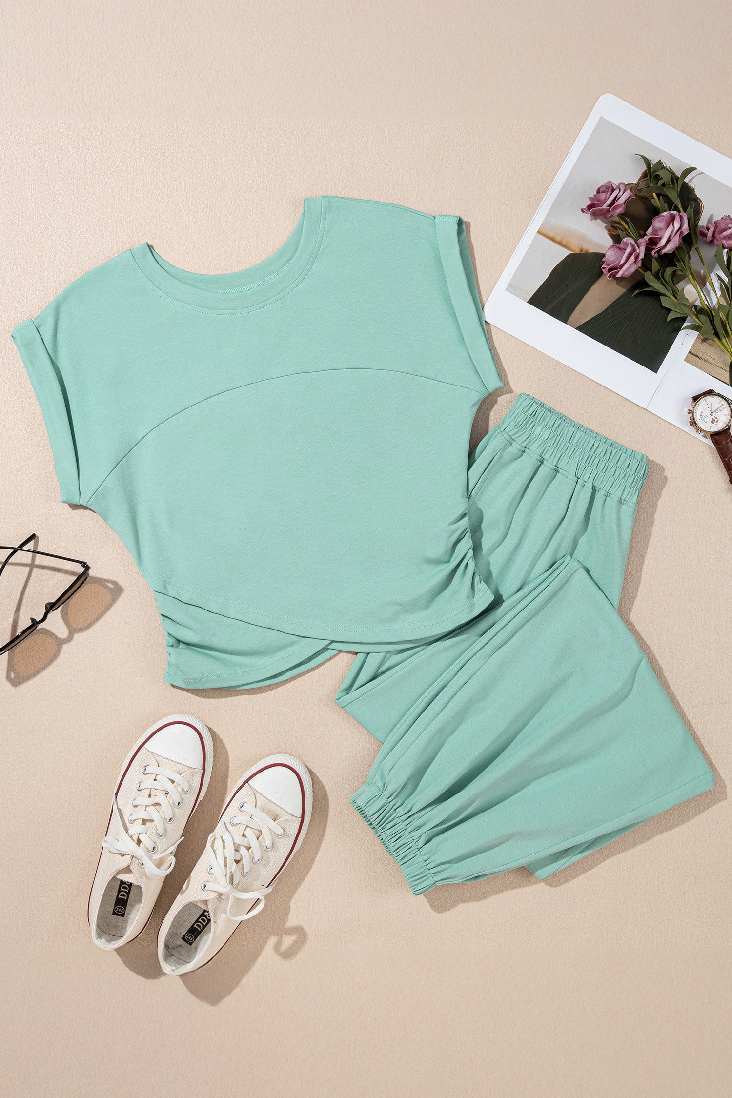 Jade Solid Cropped Set