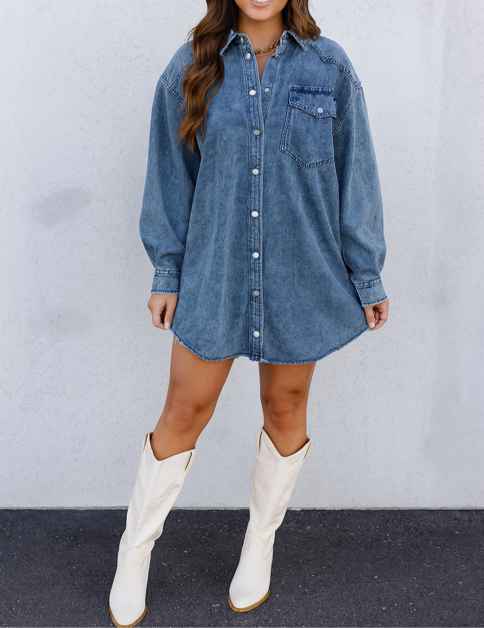 Big Pocket Loose Denim Dress FB