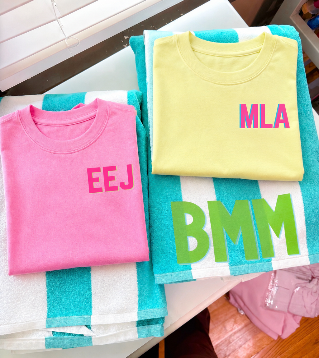 Striped Cabana Initial Towel & Tee Set! Mystery Color!!