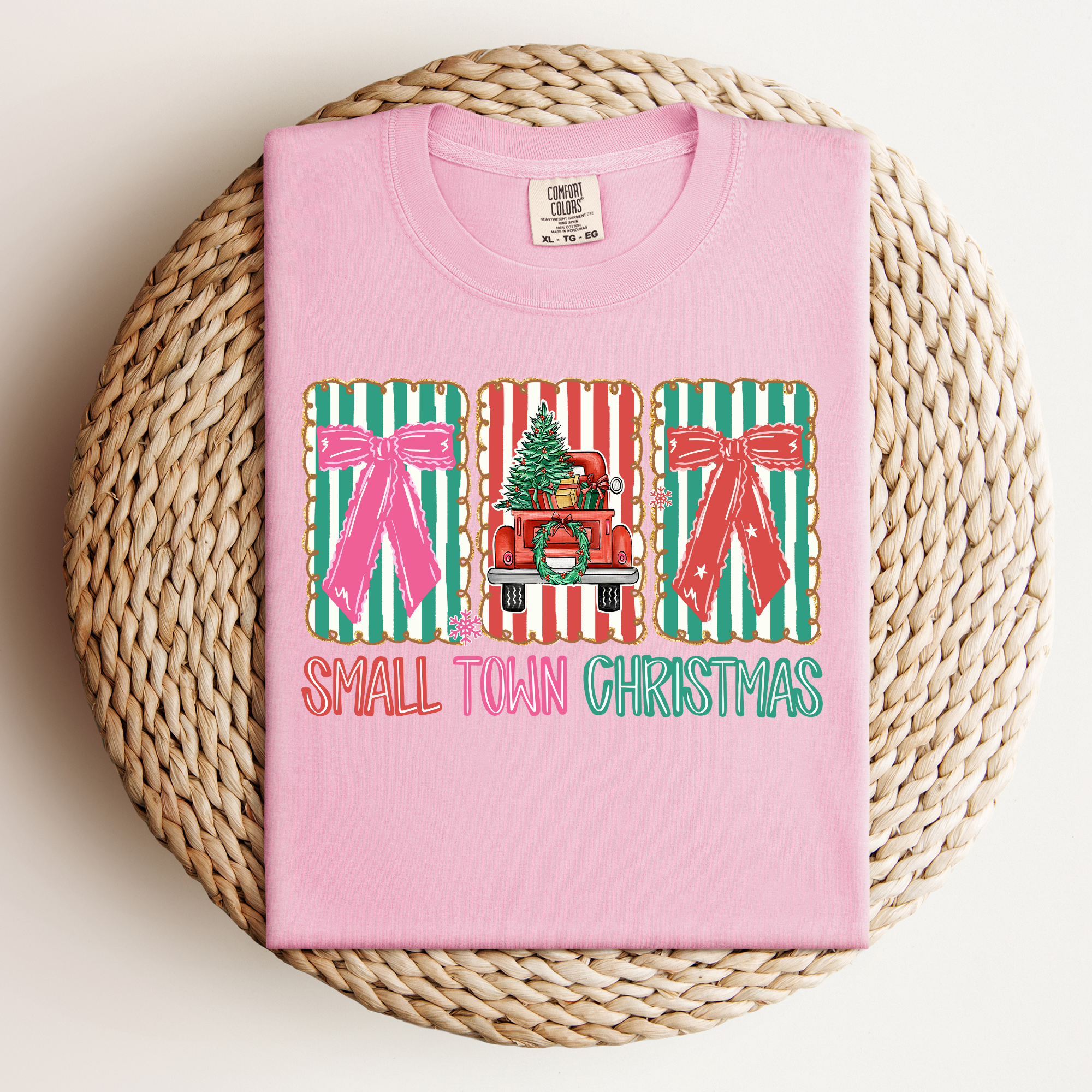 Small Town--Christmas Truck Bow Tee.