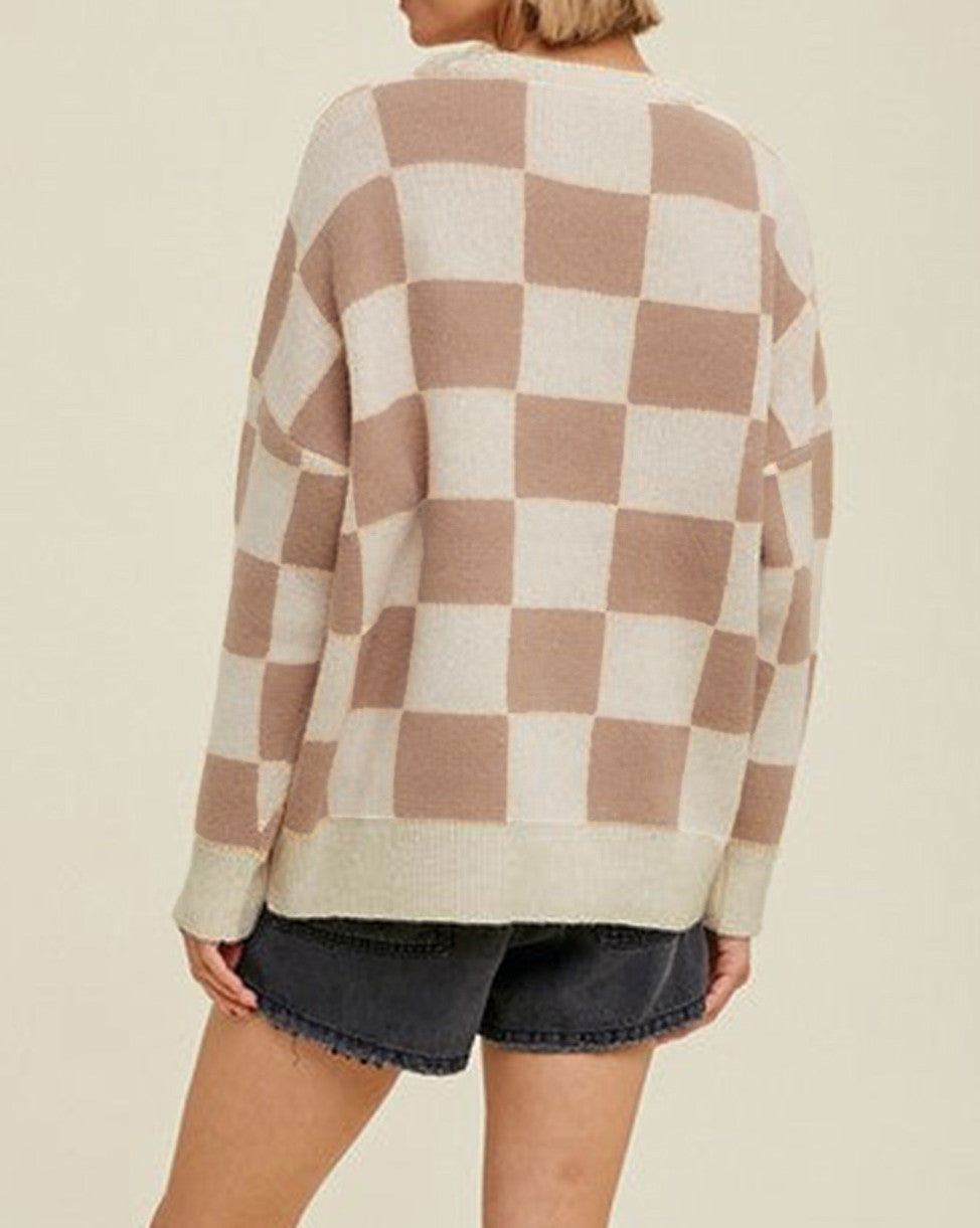Beige Checkered Baggy Sweater October.