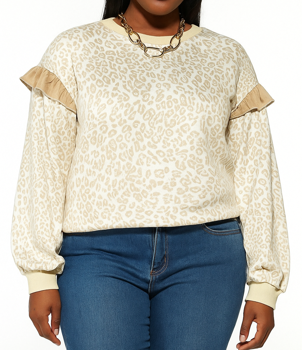 Beige Plus Size Leopard Sweatshirt September.