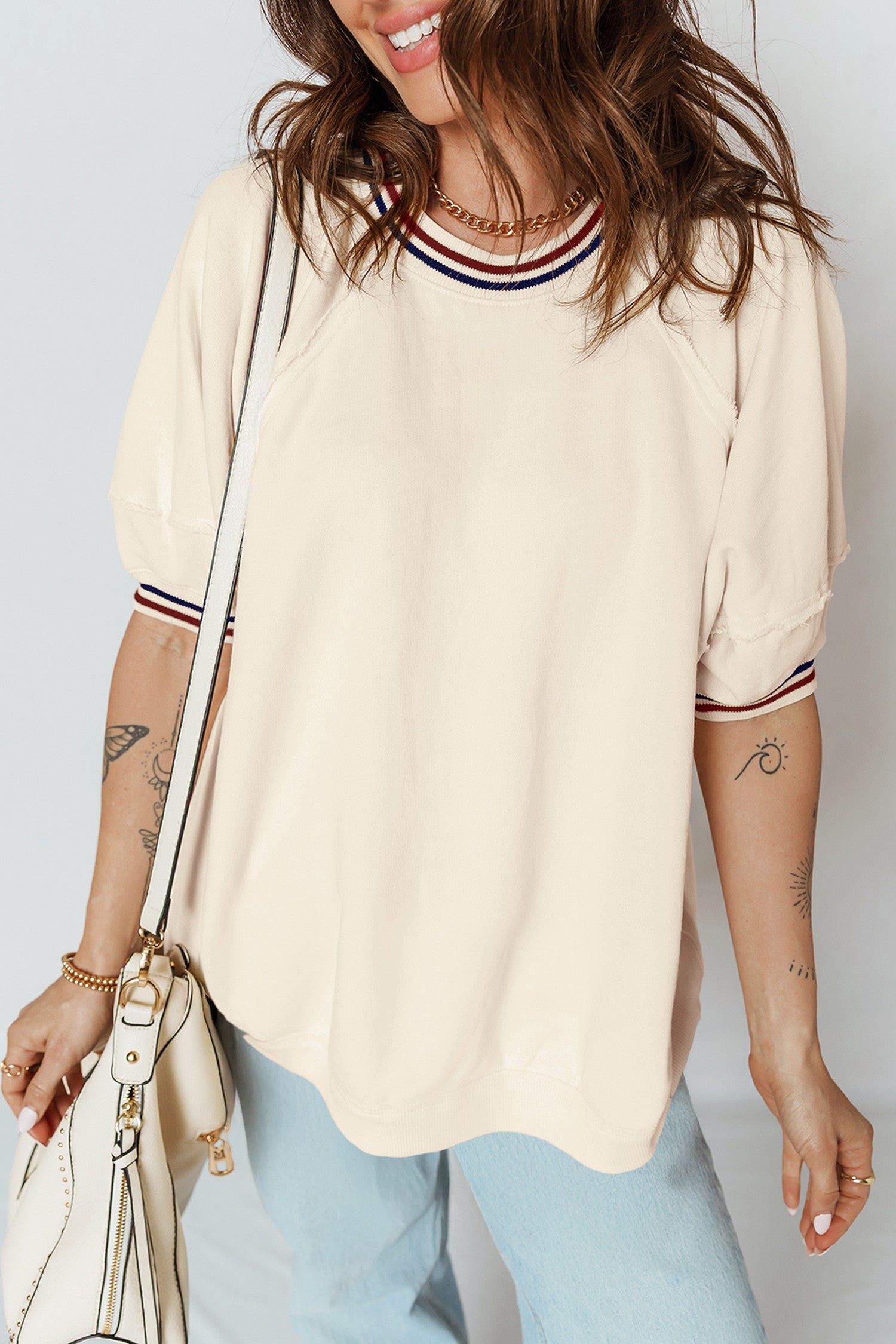 Beige Varsity Tunic Top FB