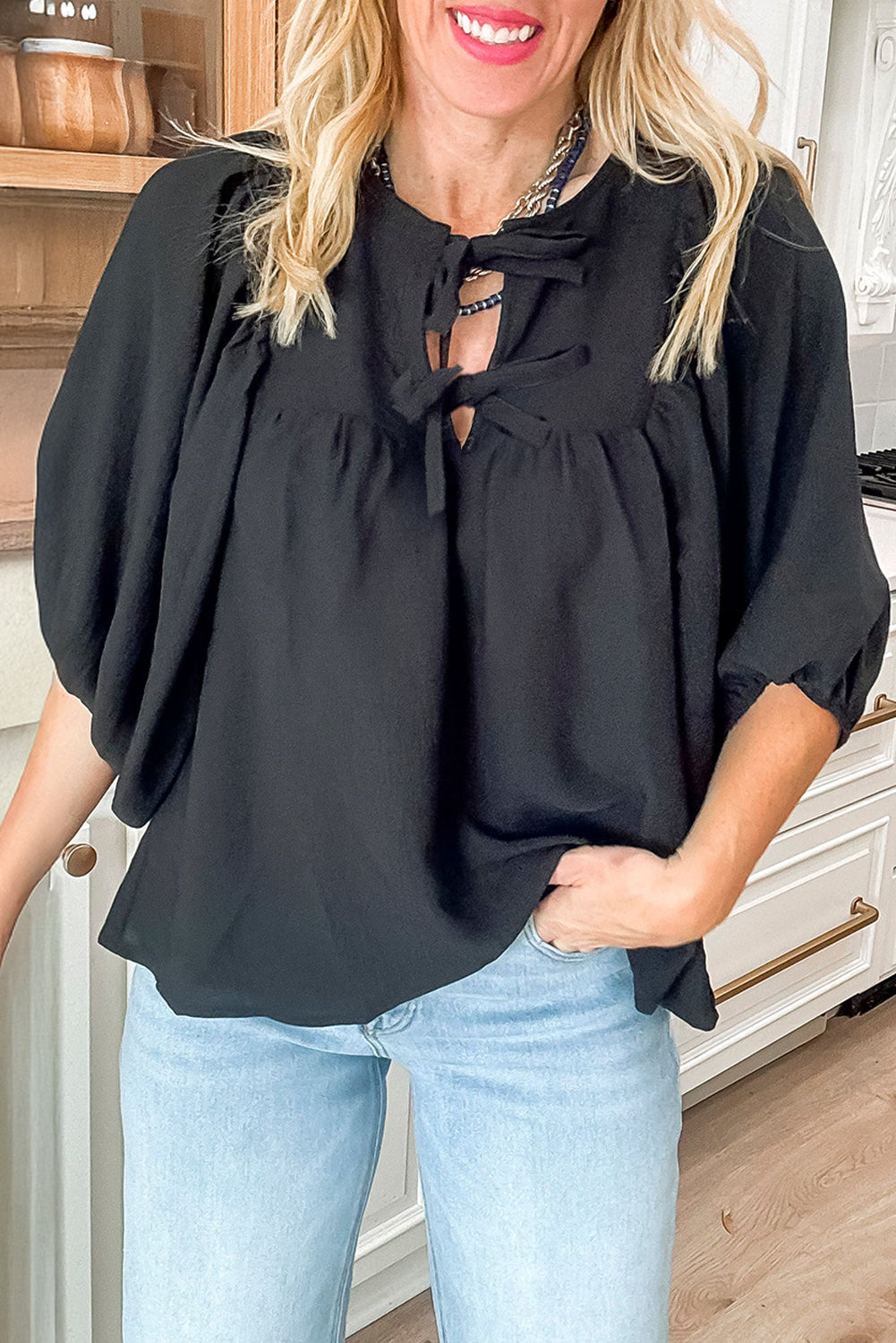 Black Bow Tie Casual Blouse RTS