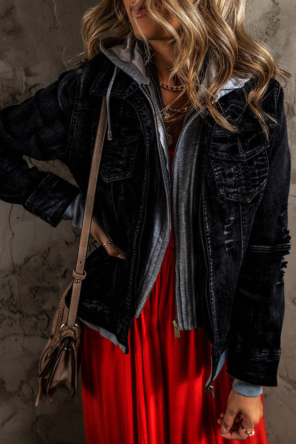 Black Fake 2-Piece Denim Jacket FB