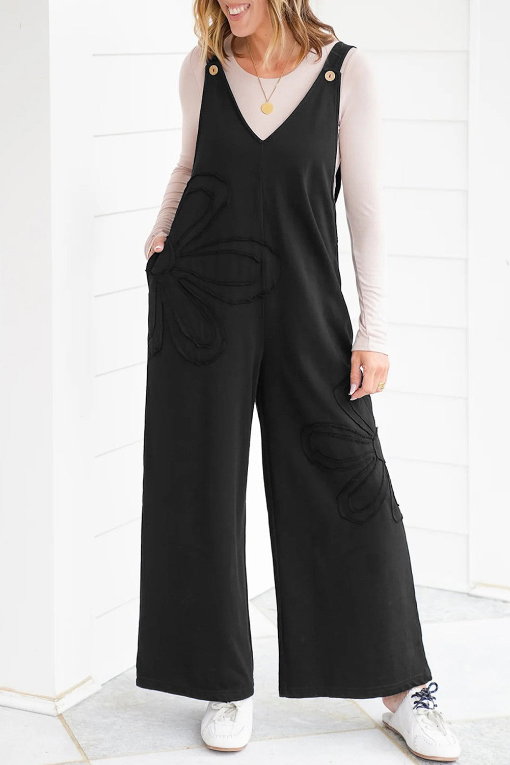 Black Flower Patch Jumpsuit FB