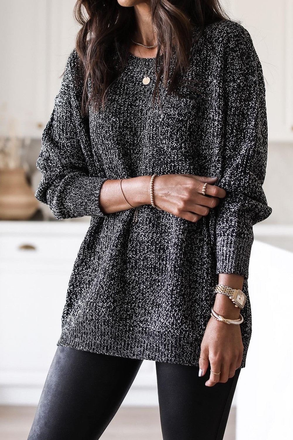 Black Glitter Tunic Sweater FB