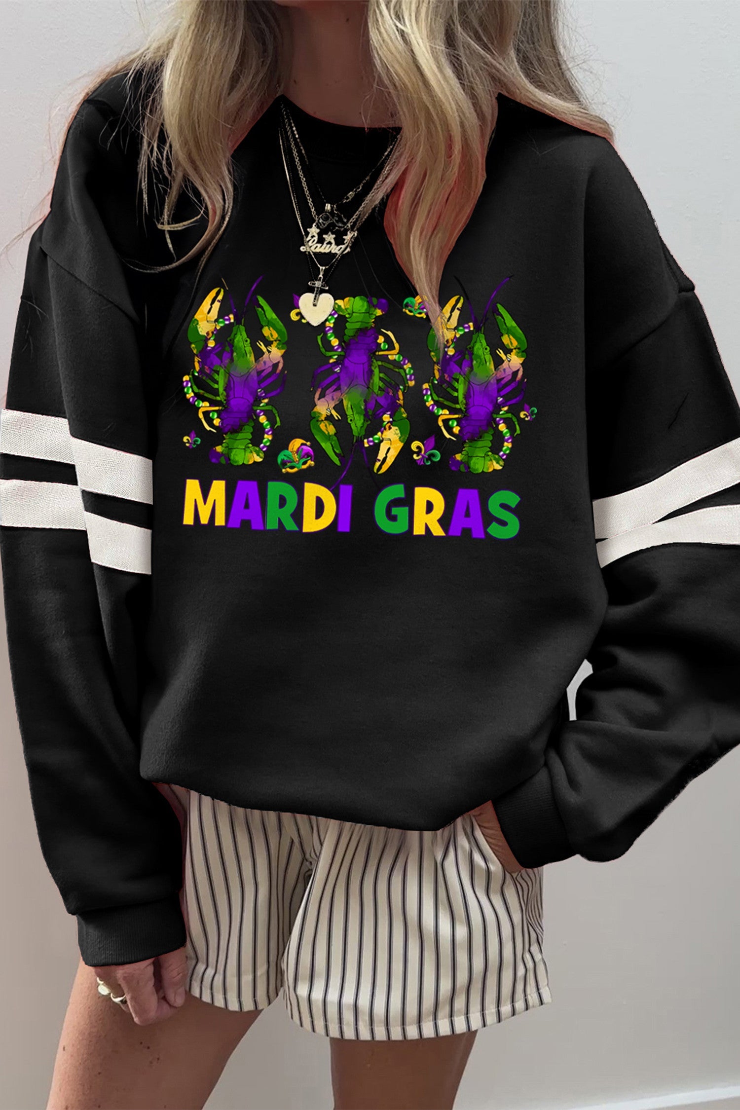 Black Mardi Gras Varsity Sweatshirt FB