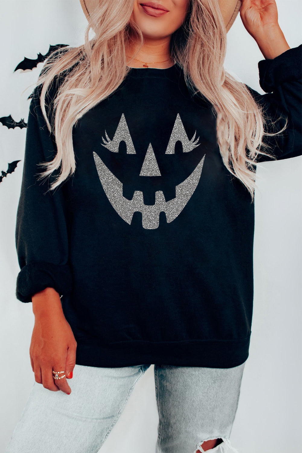 Black Spooky Face Sweatshirt RTS