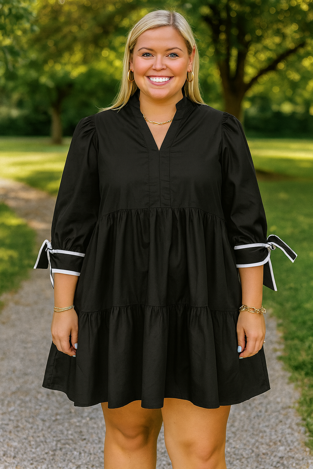 Black Trim Knot Plus Size Dress September.