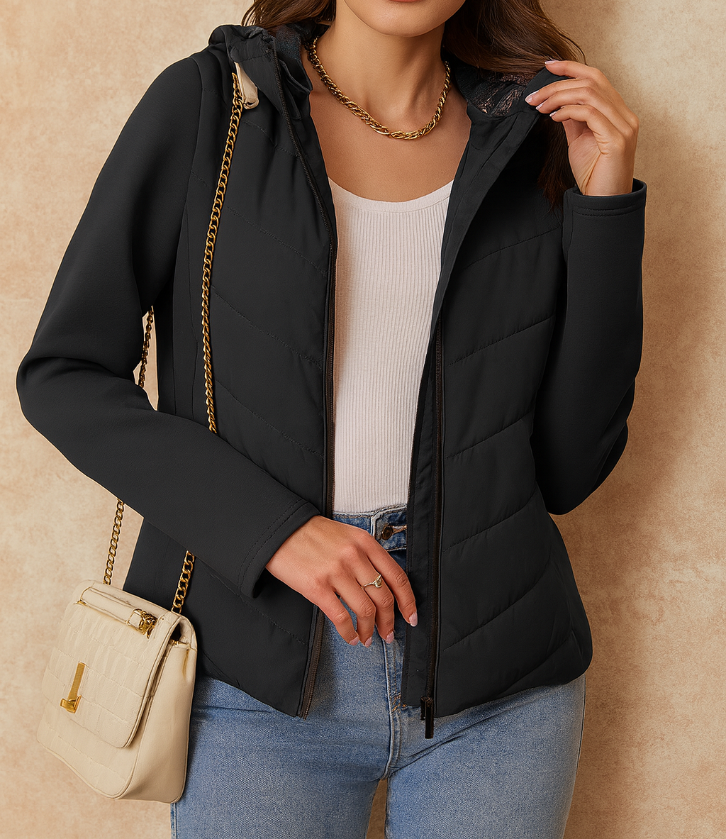 Black Zipped Puffer Jacket FB