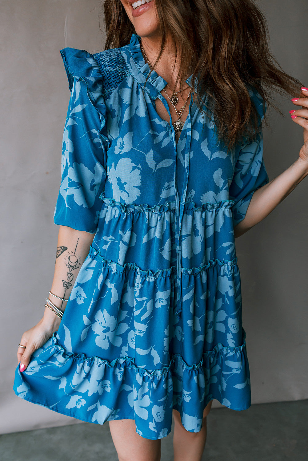 Blue Flower Ruffle Dress FB