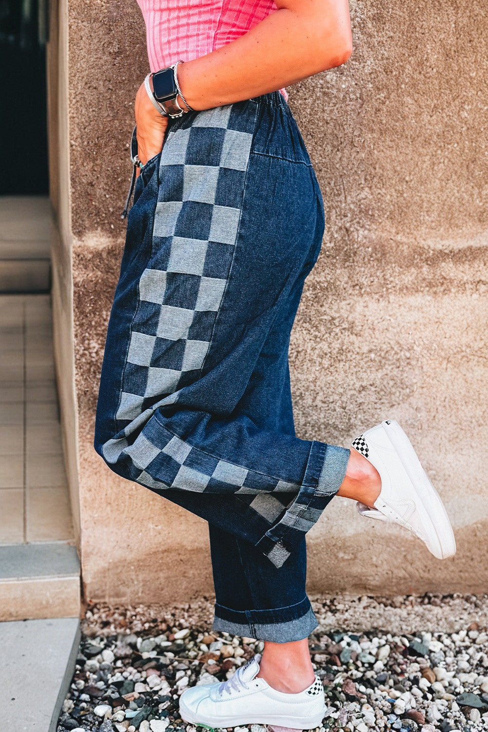 Blue Checkered Drawstring Pants FB