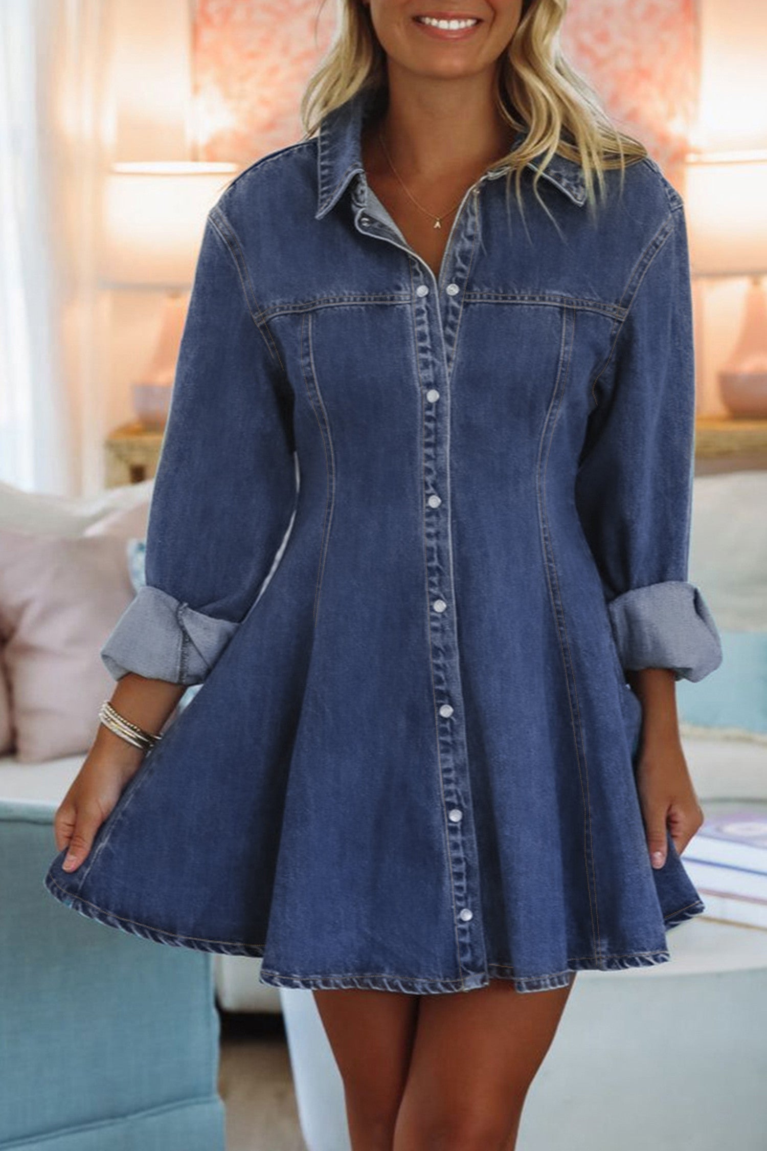 Blue Denim Button Dress FB
