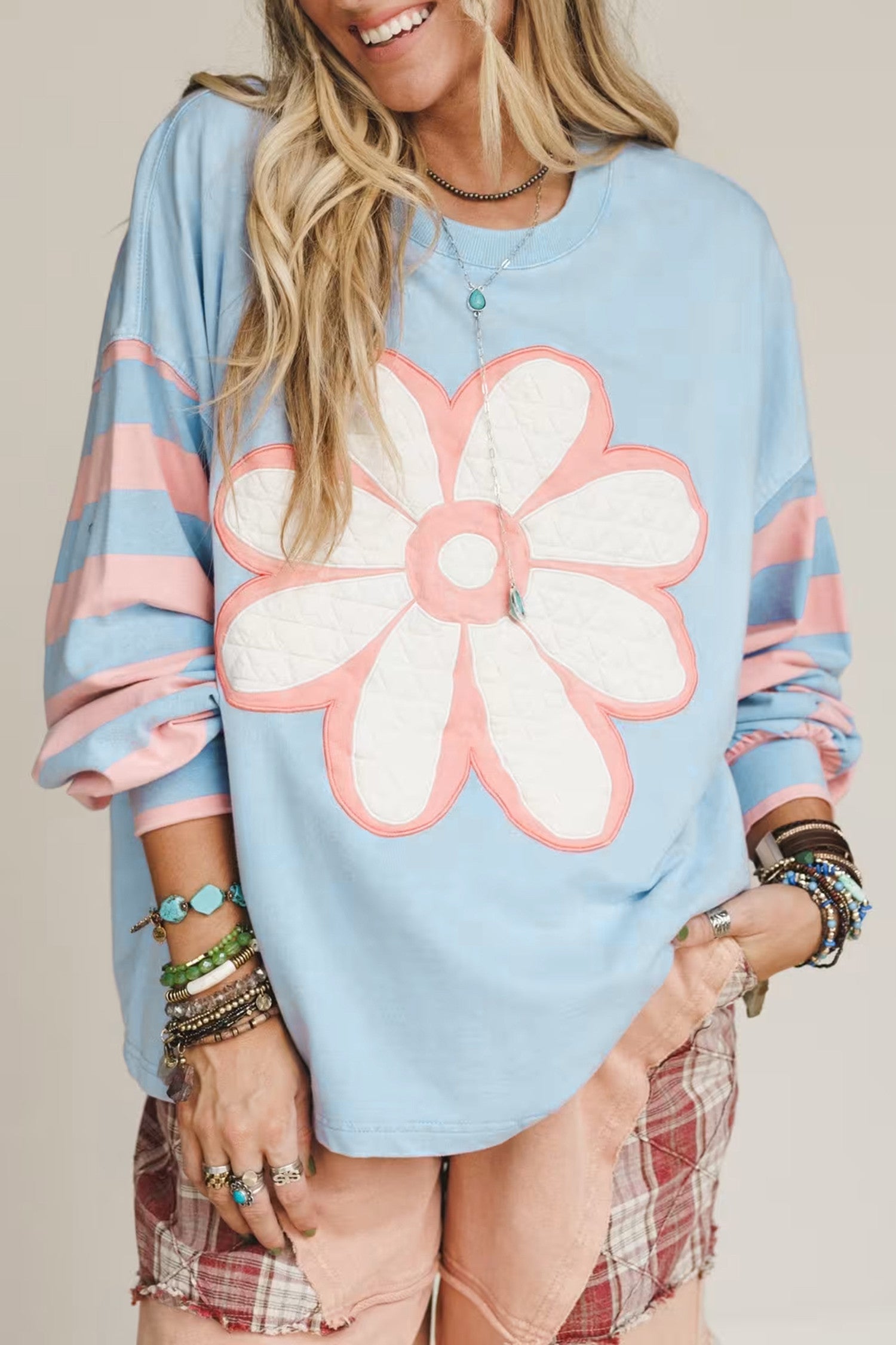Blue Flower Patch Top FB