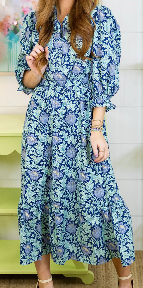 Blue Frilled Floral Dress FB