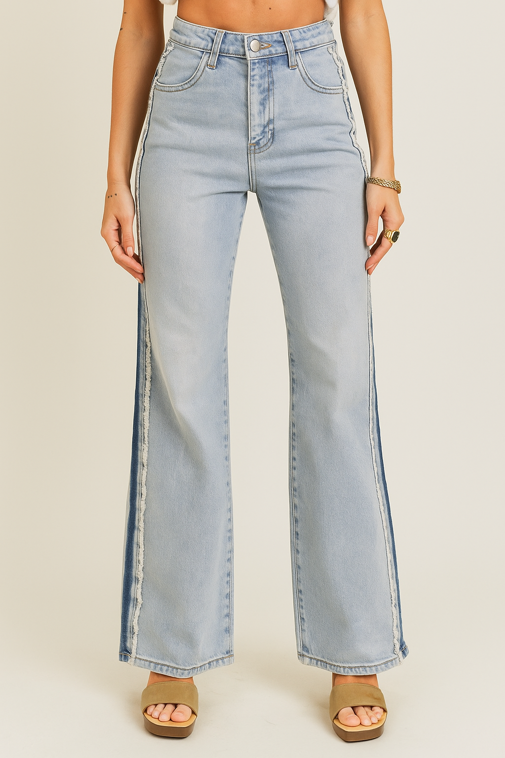 Blue Stripe Patchwork Jeans FB