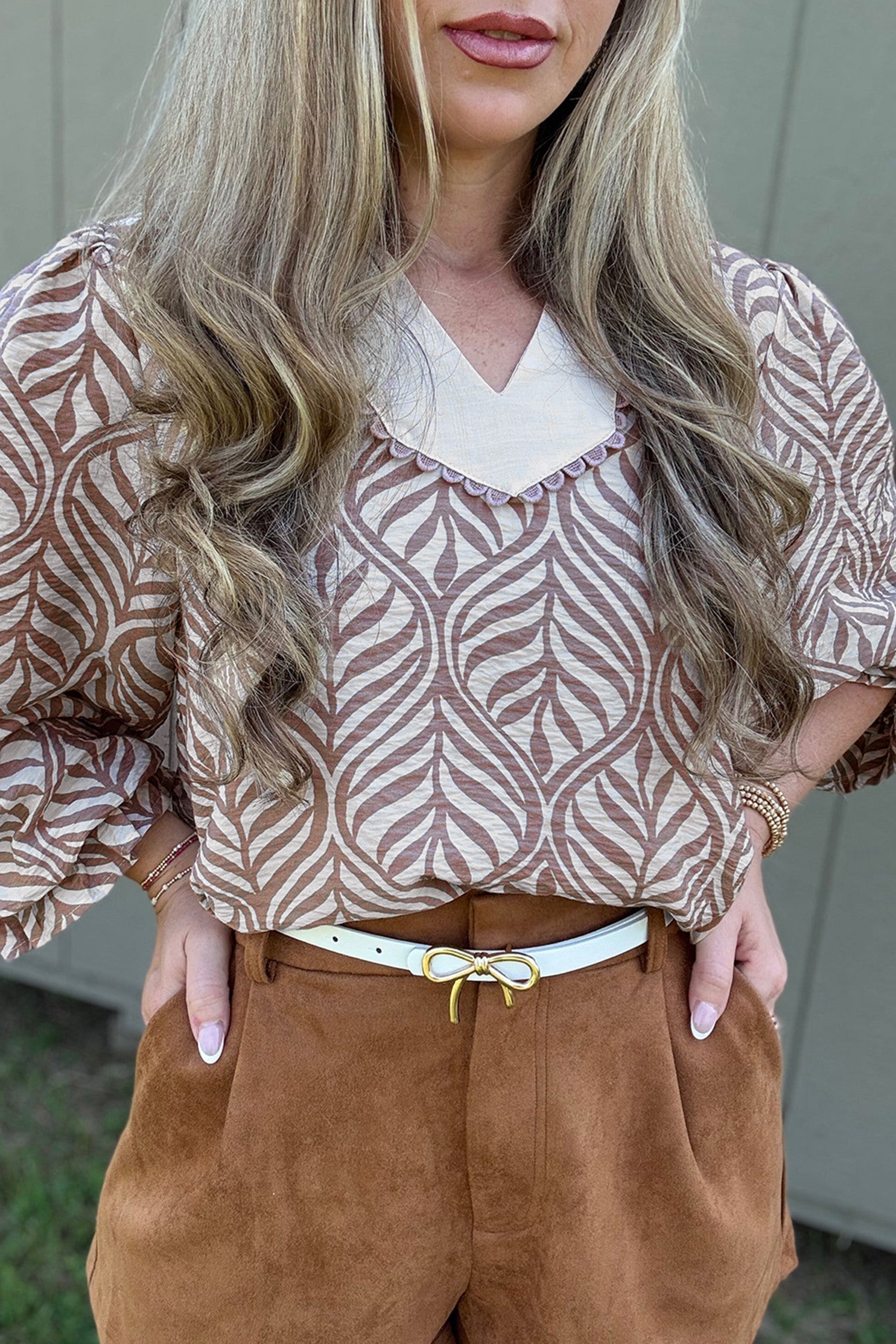 Brown Collar Puff Top FB