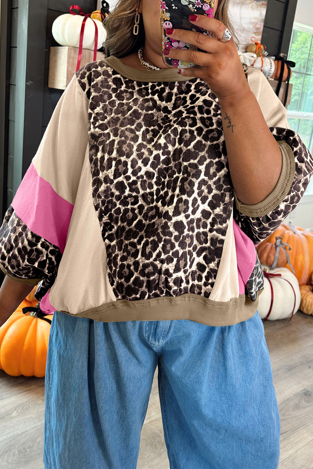 Brown Colorblock Leopard Top FB