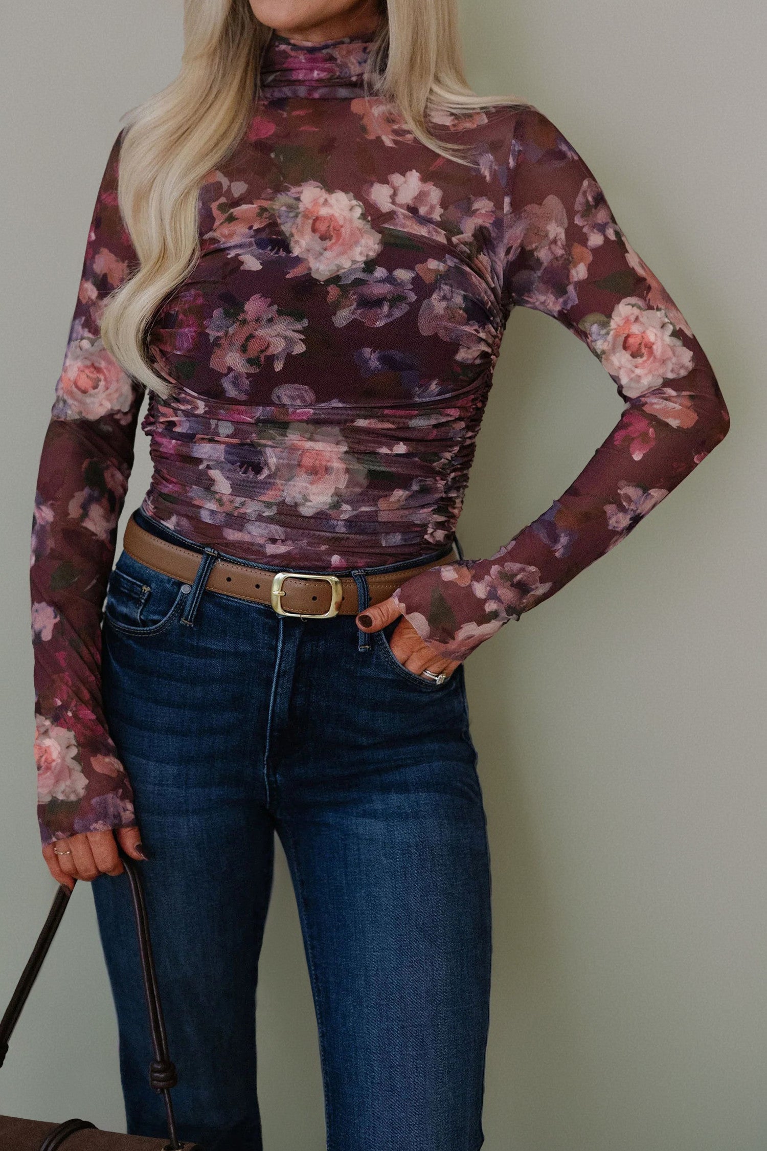 Brown Floral Mesh Top FB