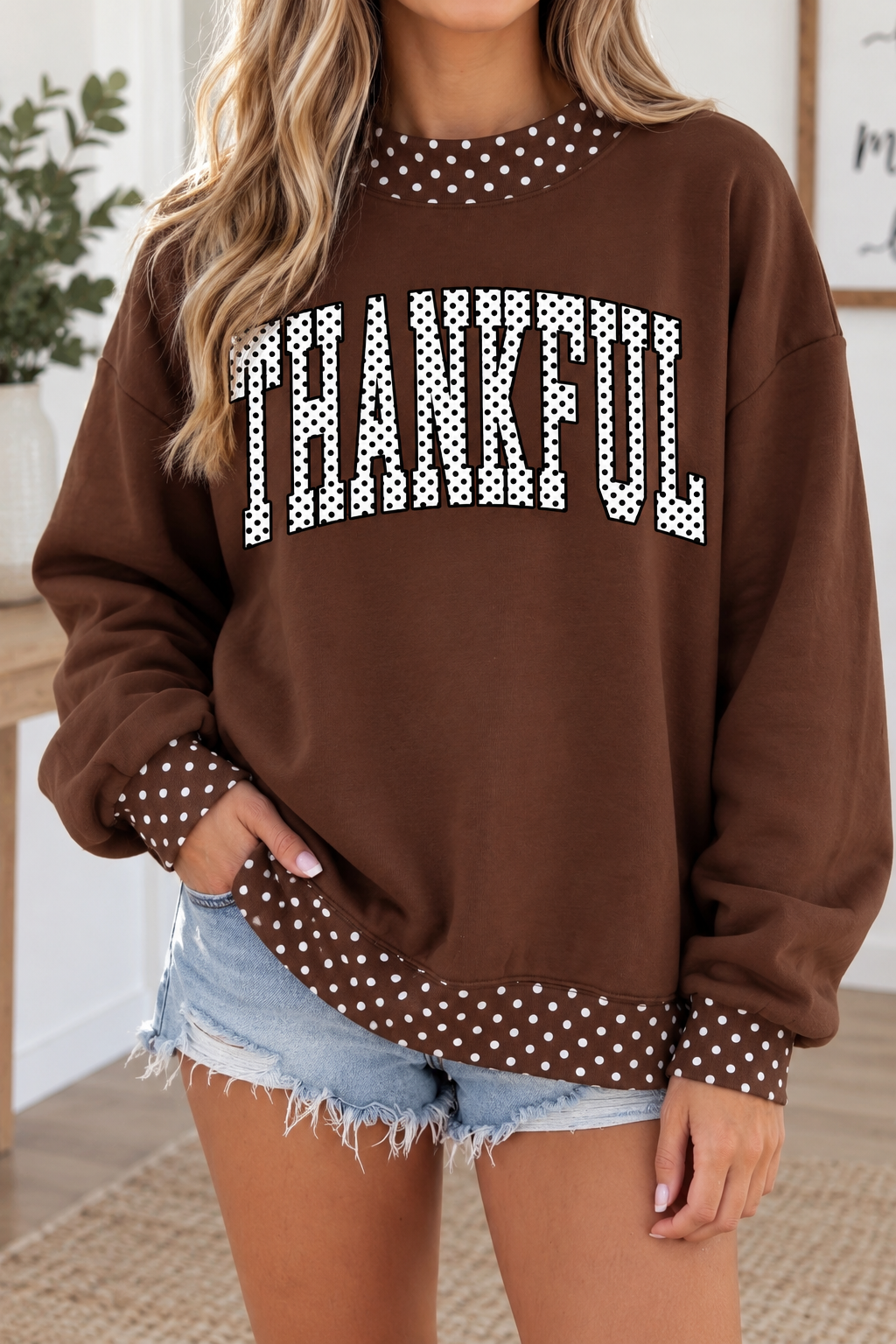 Brown Polka Dot Thankful Sweatshirt