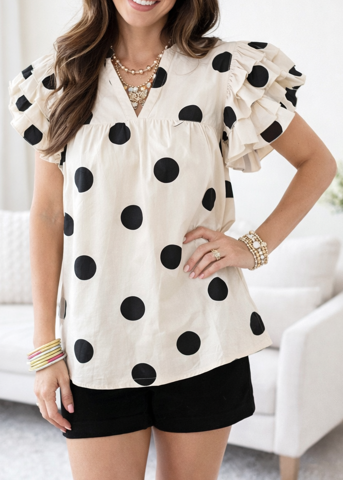 Casual Polka Dot V Neck Blouse