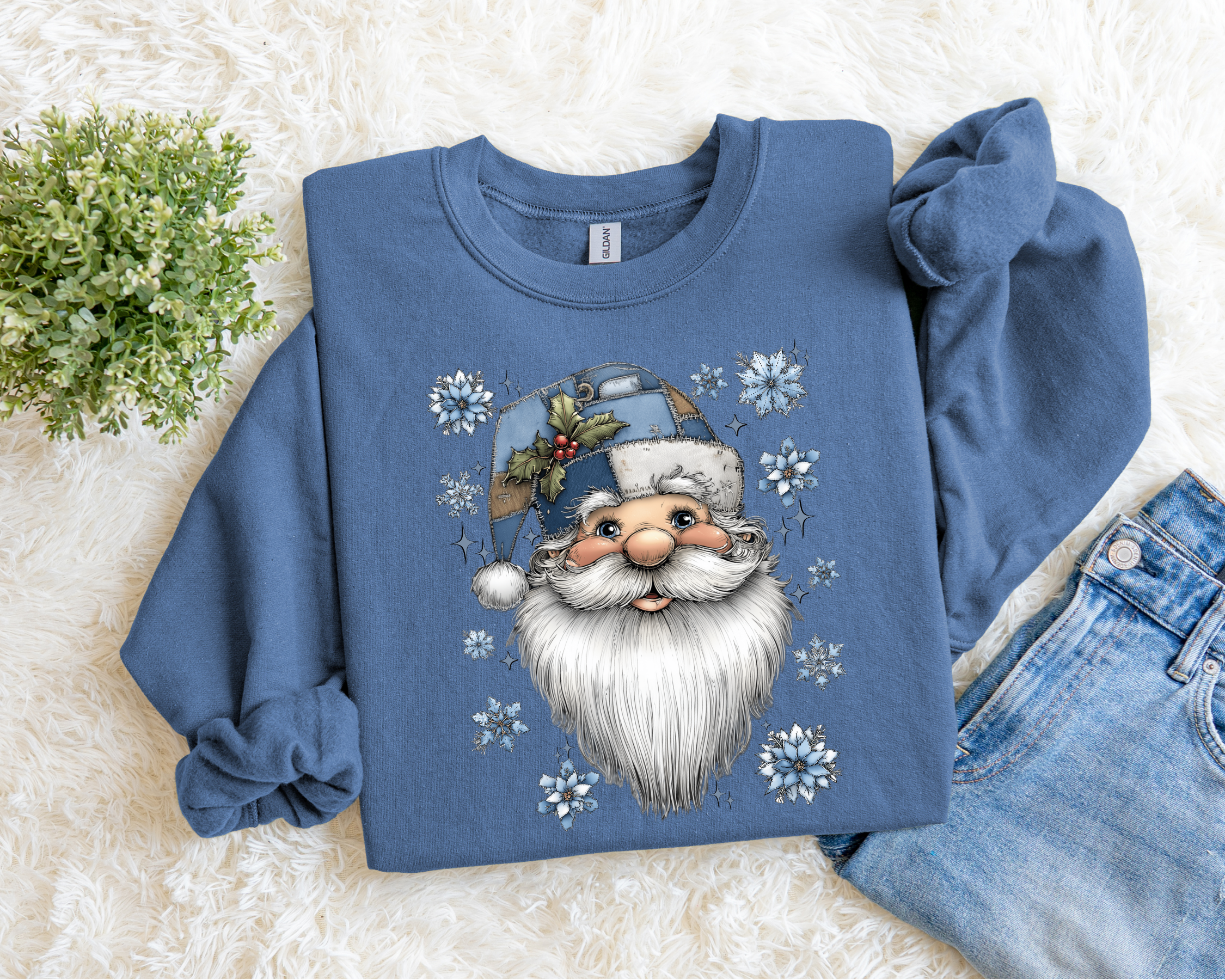 Denim Patchwork Santa Sweatshirt.
