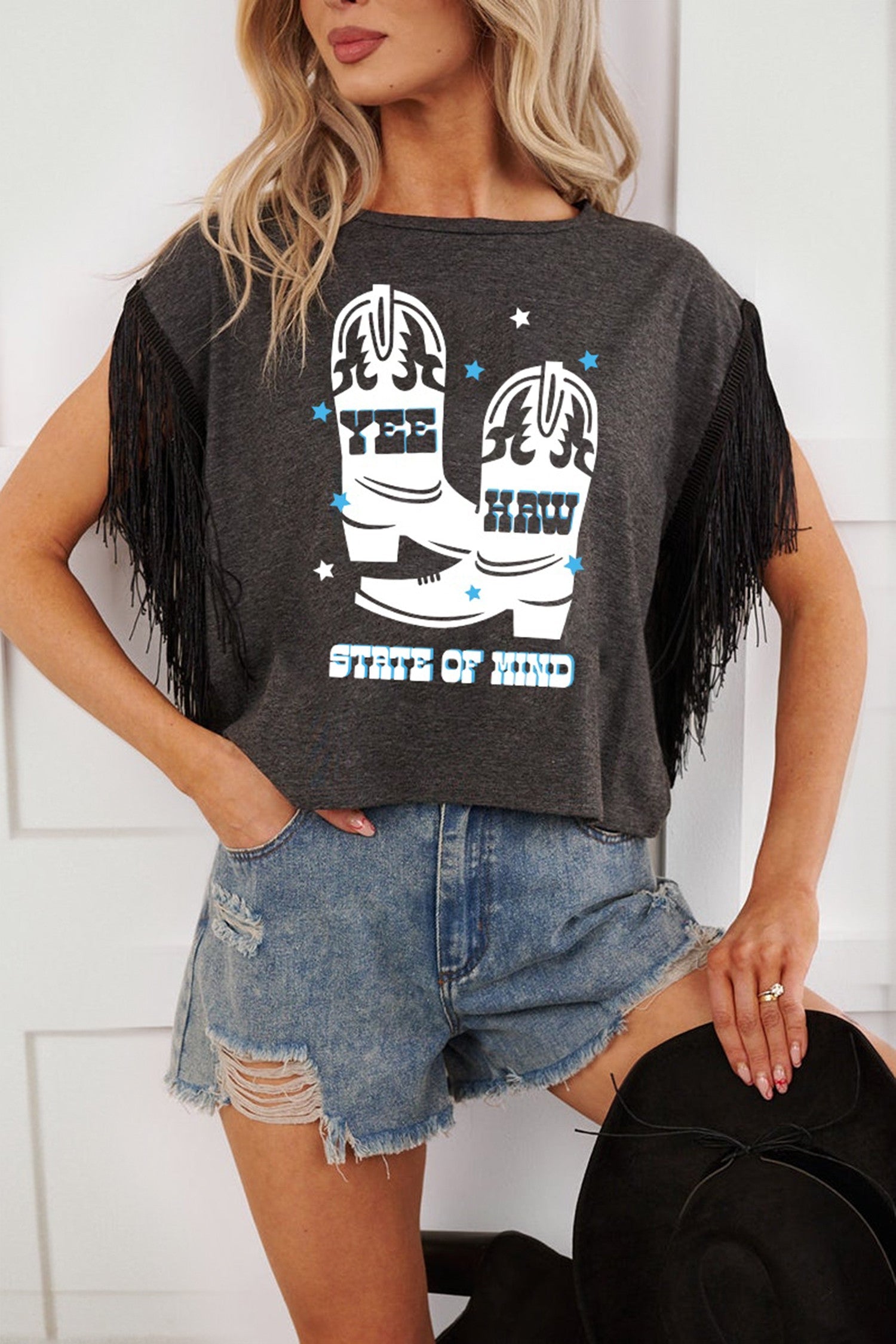 Gray Western YEE HAW Top