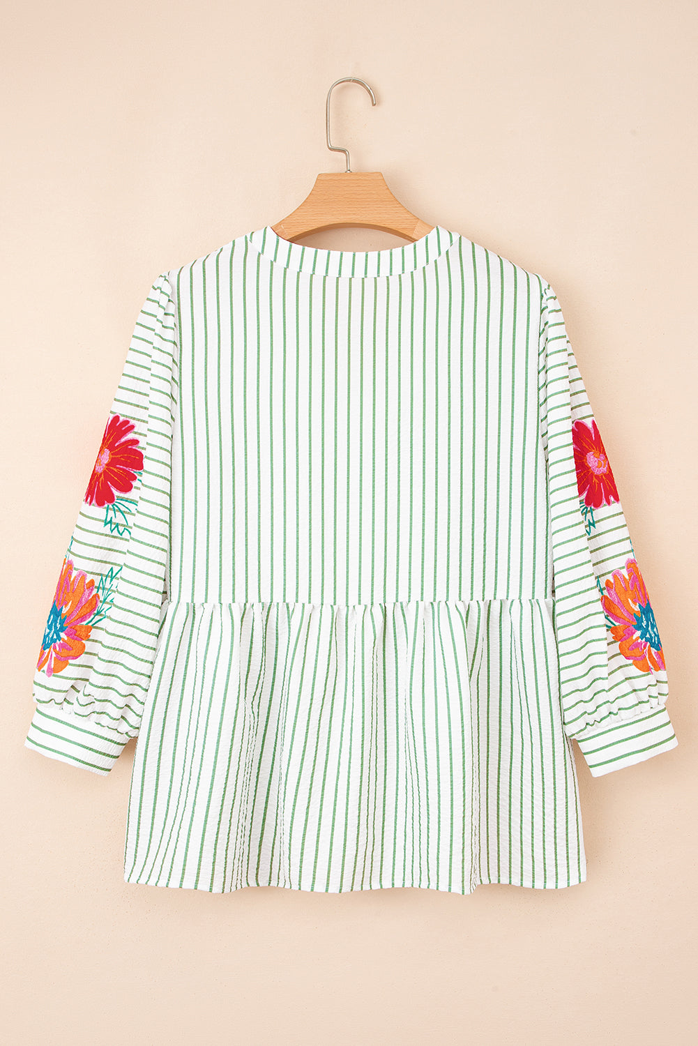 Green Stripe Flower Babydoll Blouse