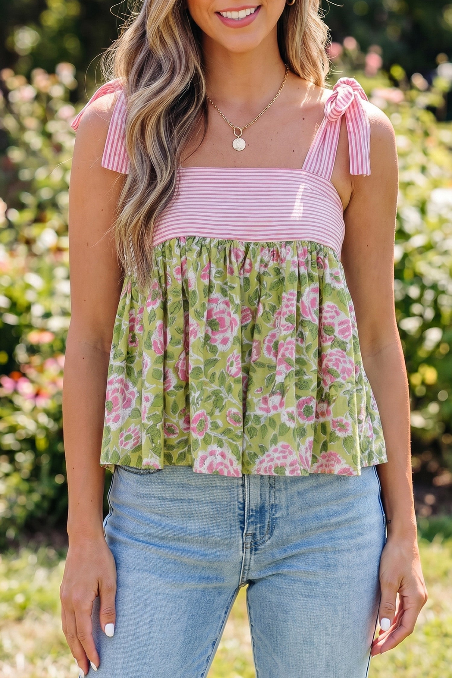 Green Floral Babydoll Tank