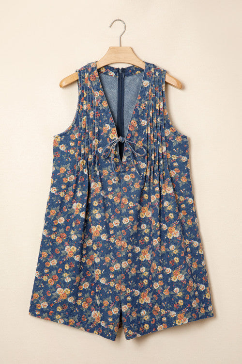 Retro Floral Pleated Romper