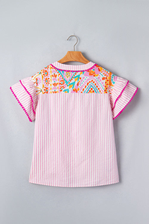 Boho Mixed Print Striped Blouse