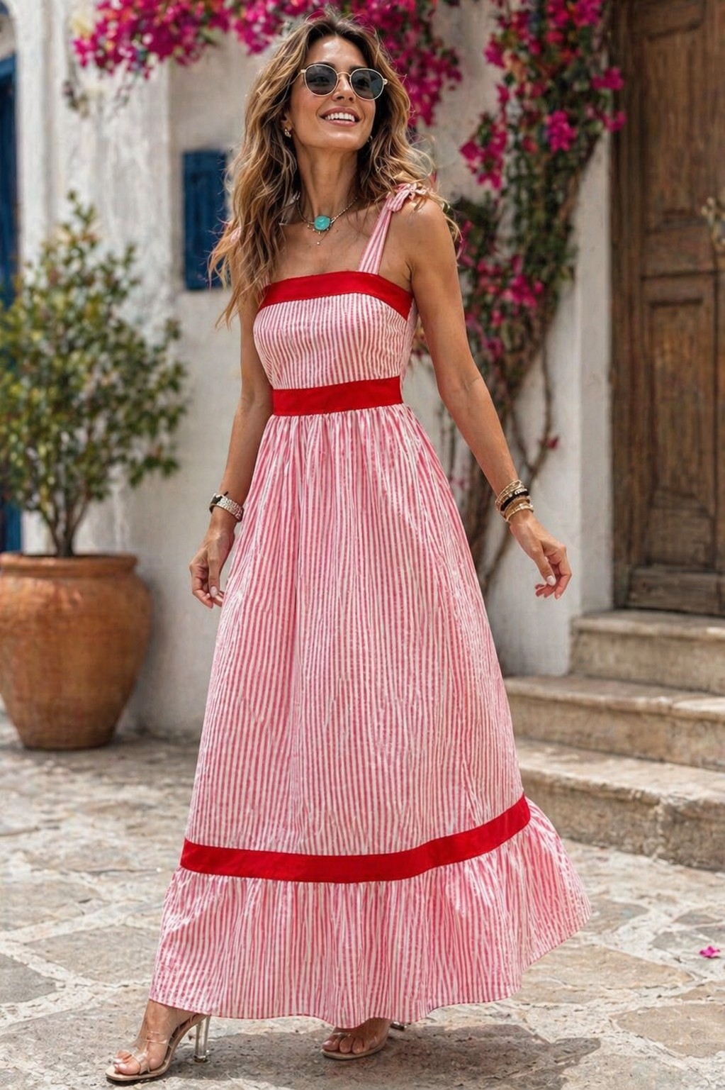 Bow Knot Stripe Maxi Dress