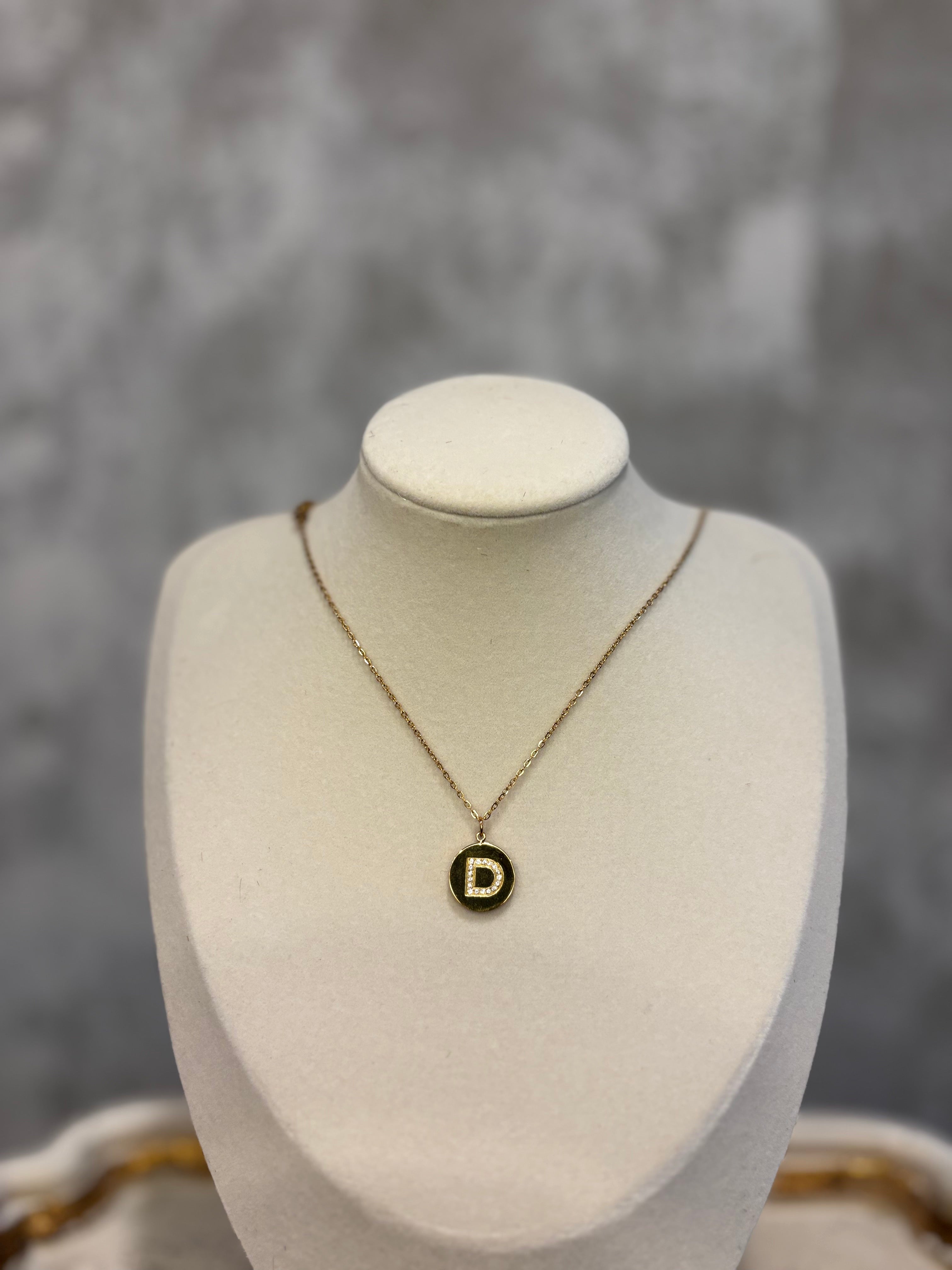 Initial Pave Disc Necklace