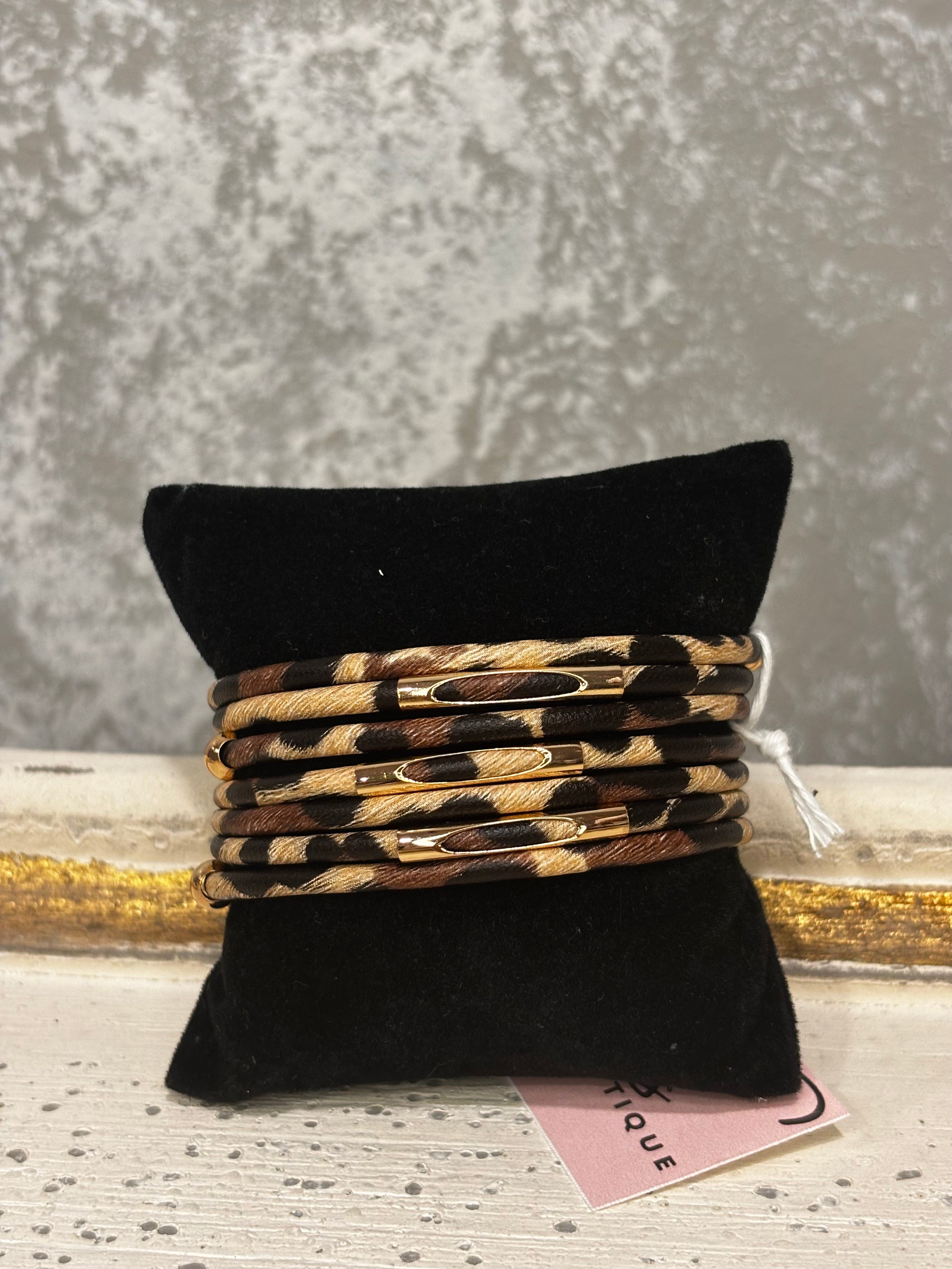 Magnetic Buckle Leopard Multi Bangle