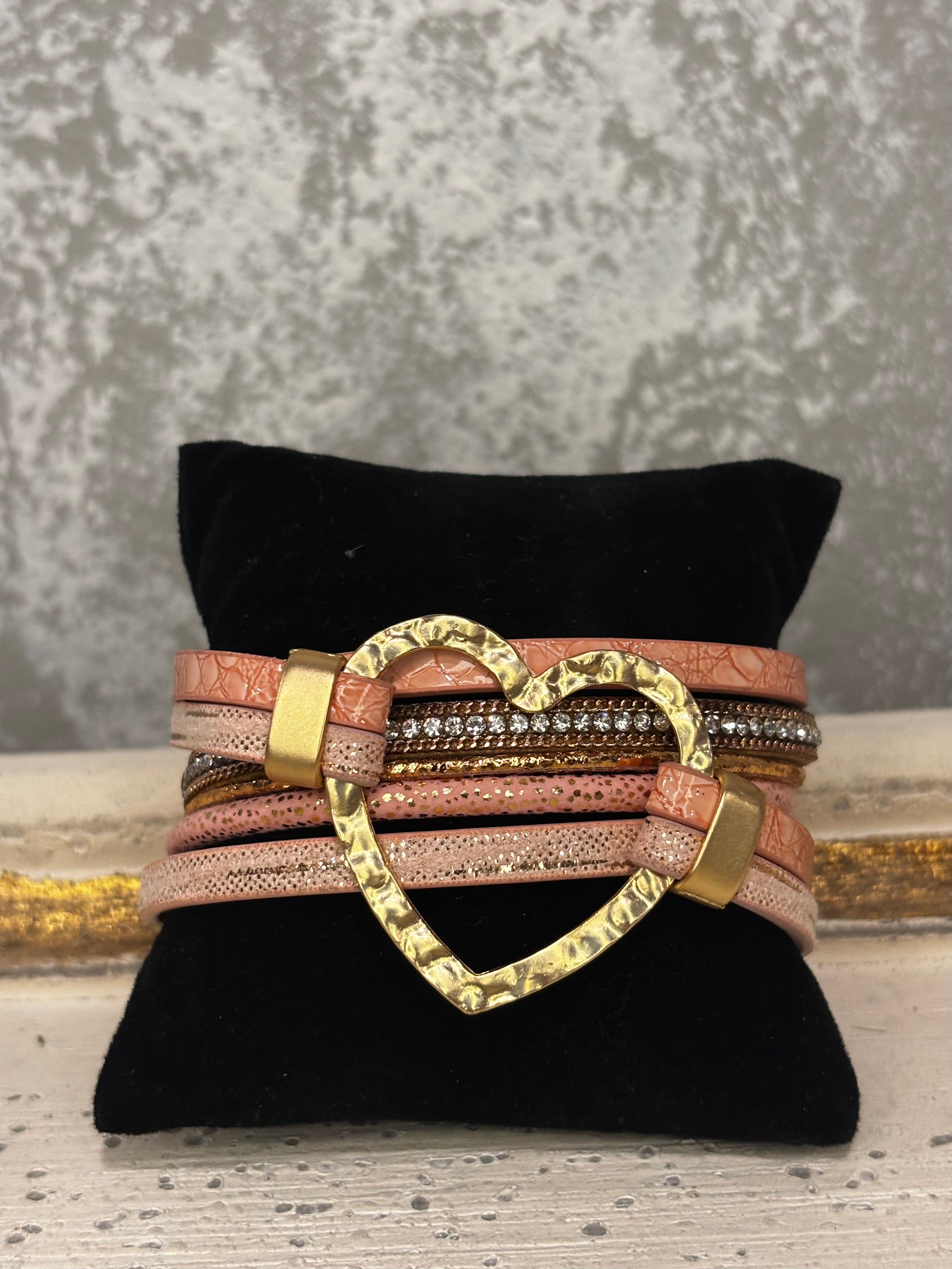 Heart Charm Leather Bracelet